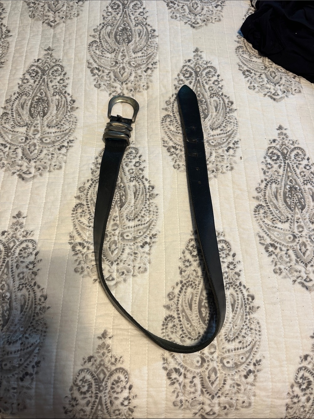 Classic Black Leather Belt with Silver Buckle